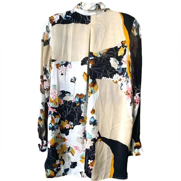 3.1 PHILLIP LIM | Floral Print Collared Button Front Sheer/Silk Blouse - Picture 5 of 7